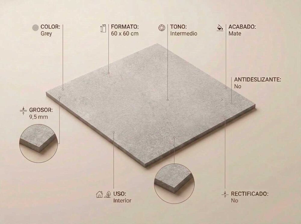 Porcelánico Arenite Grey 60×60 cm MT Rect