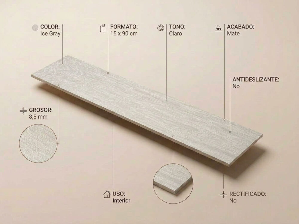 Porcelánico Articwood Ice Gray 15×90 cm MT