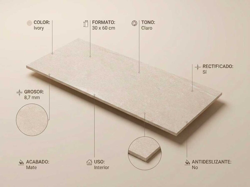 Porcelánico Hardy Ivory 30×60 cm MT Rect
