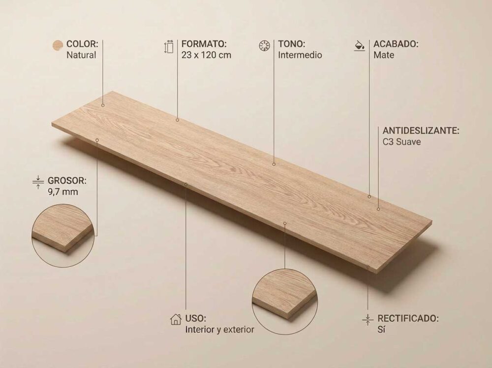 Porcelánico Nordby Natural 23×120 cm MT Rect Nanotech