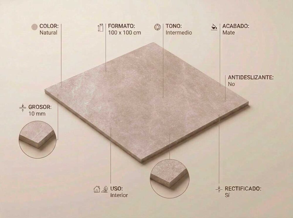 Porcelánico Nuances Natural 100×100 cm MT Rect