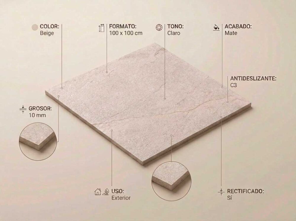 Porcelánico Sumum Beige 100×100 cm MT Rect Antid