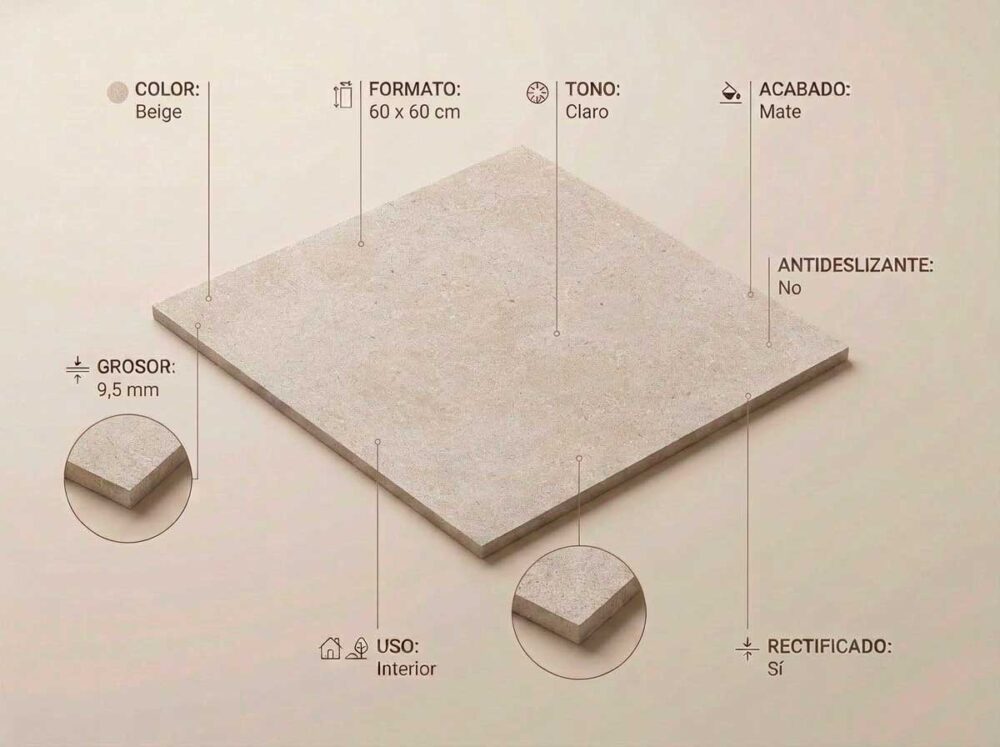 Porcelánico Ulisse Beige 60×60 cm MT Rect