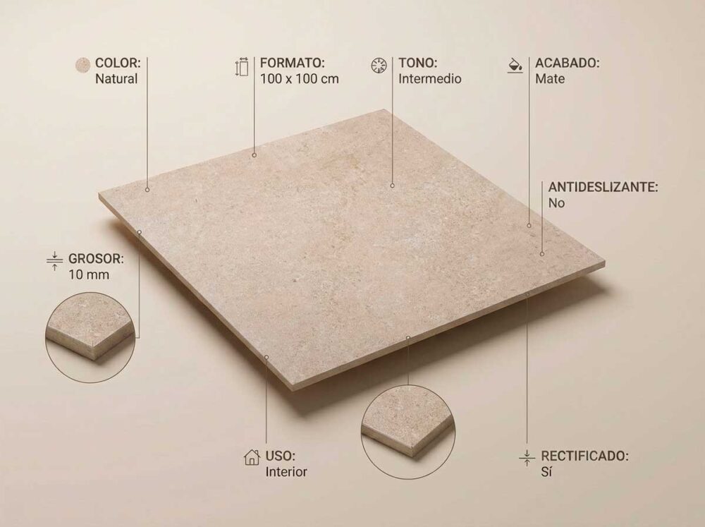 Porcelánico Arenite Natural 100×100 cm MT Rect