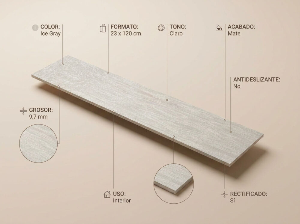 Porcelánico Articwood Ice Gray 23×120 cm MT Rect