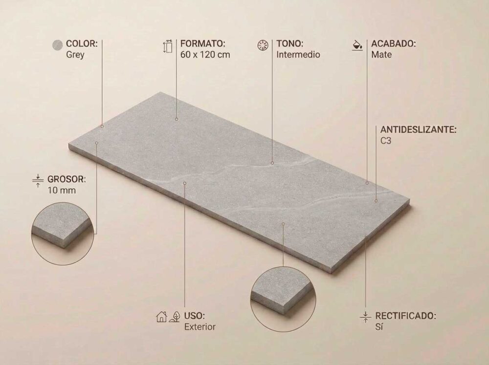 Porcelánico Austral Grey 60×120 cm MT Rect Antid