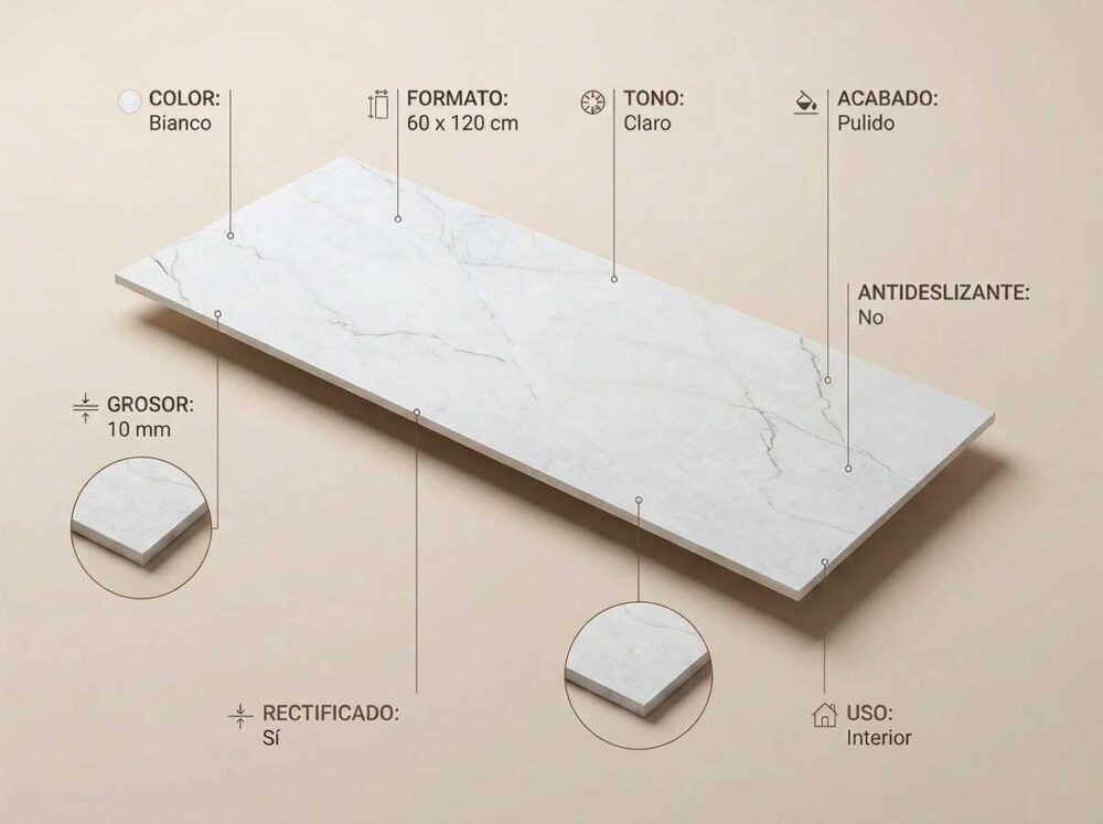 Porcelánico Caryn Bianco 60×120 cm PUL Rect