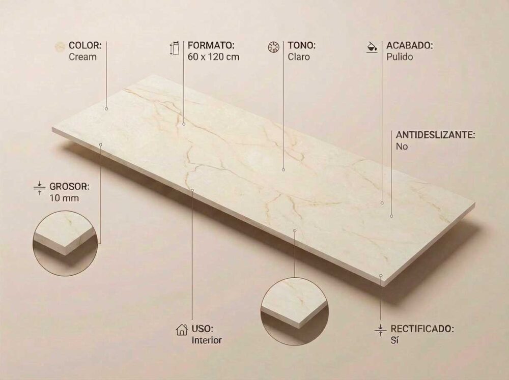 Porcelánico Caryn Cream 60×120 cm PUL Rect