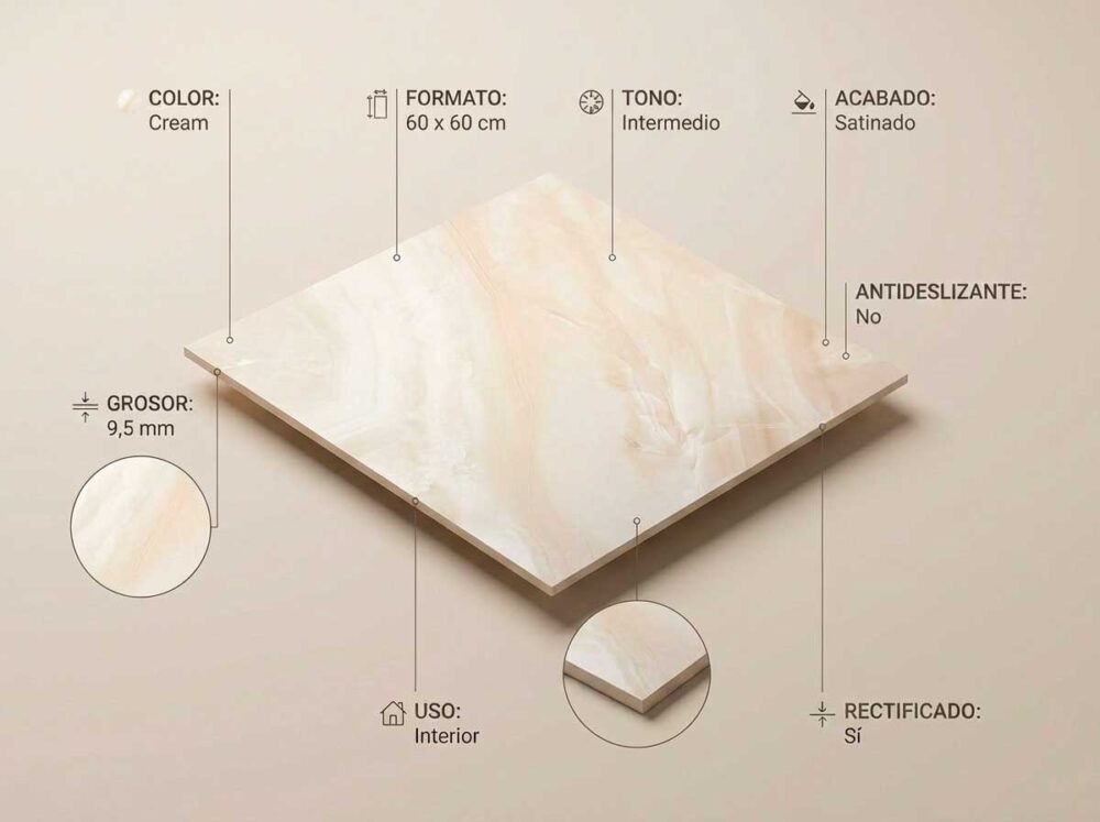 Porcelánico Diva Cream 60×60 cm SAT Rect