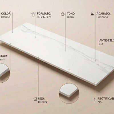 Una baldosa porcelánica blanca con vetas grises claras
