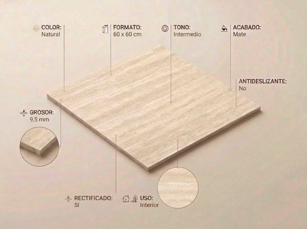 Porcelánico Fortune Natural 60×60 cm MT Rect