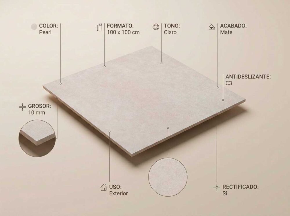 Porcelánico Hardy Pearl 100×100 cm MT Rect Antid