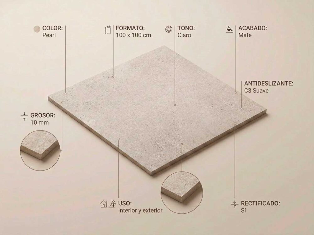 Porcelánico Homestone Pearl 100×100 cm MT Rect Inout