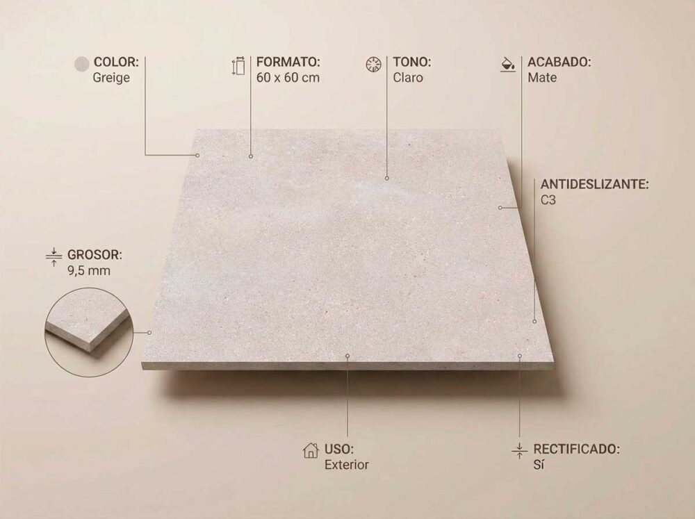 Porcelánico Kreta Greige 60×60 cm MT Rect Antid