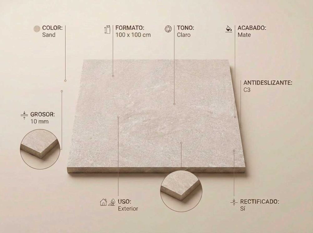 Porcelánico Newbury Sand 100×100 cm MT Rect Antid