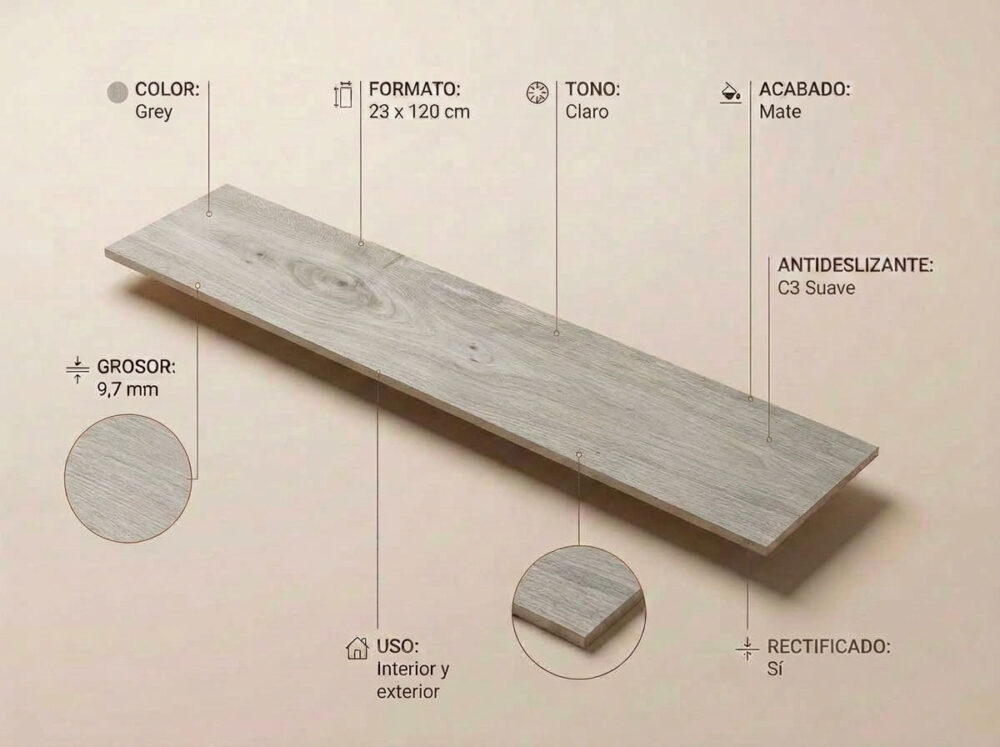 Porcelánico Rigel Grey 23×120 cm MT Rect Inout