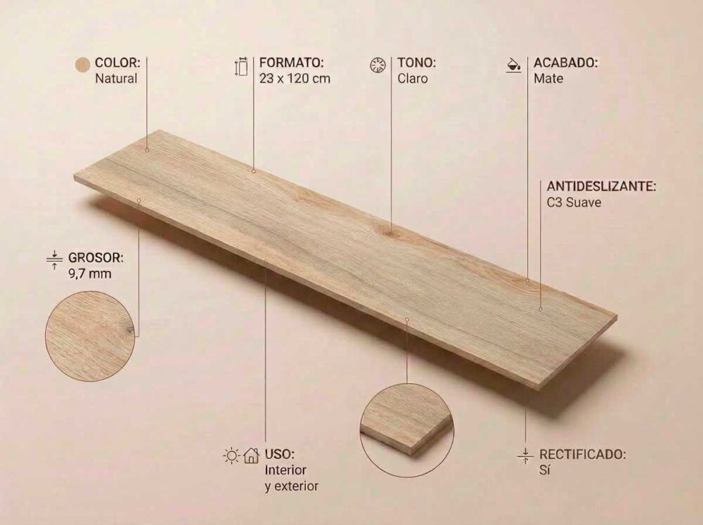 Porcelánico Sabik Natural 23×120 cm MT Rect Inout