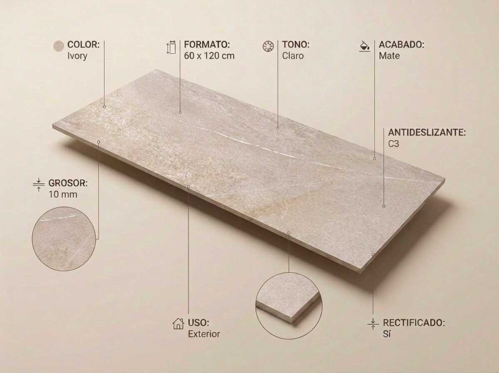 Porcelánico Sakhir Ivory 60×120 cm MT Rect Antid