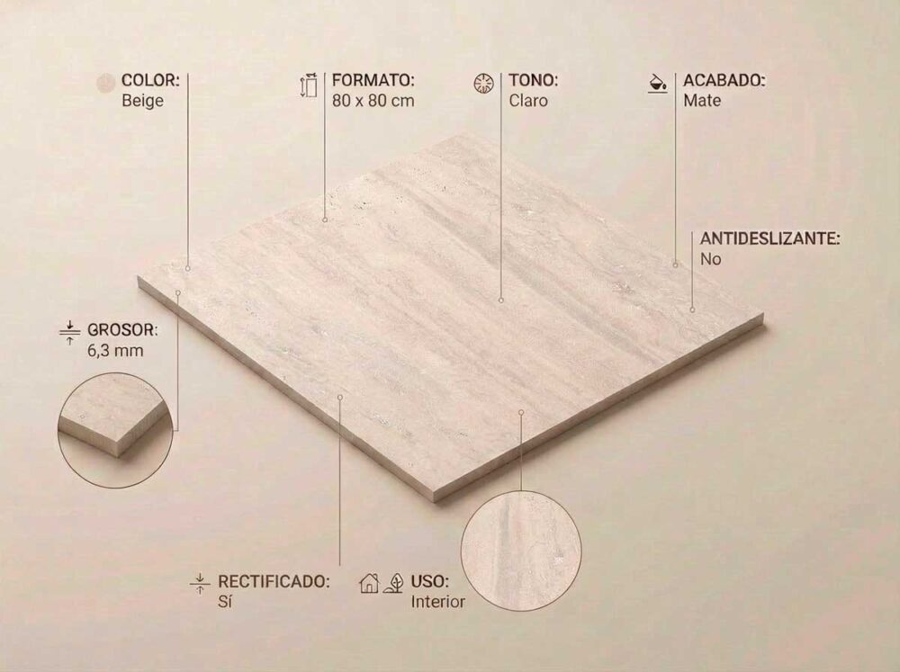 Porcelánico Sforza Beige 80×80 cm MT 6 mm Rect