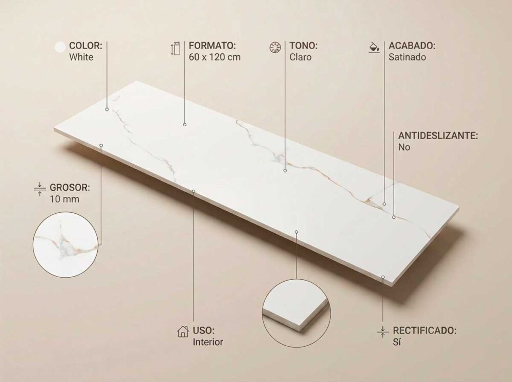 Porcelánico Thuile White 60×120 cm SAT Rect
