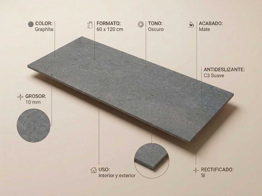 Porcelánico Triunfo Graphite 60×120 cm MT Rect Inout