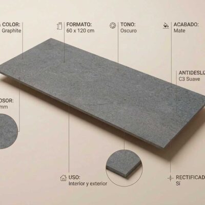 Un suelo porcelanico gris oscuro