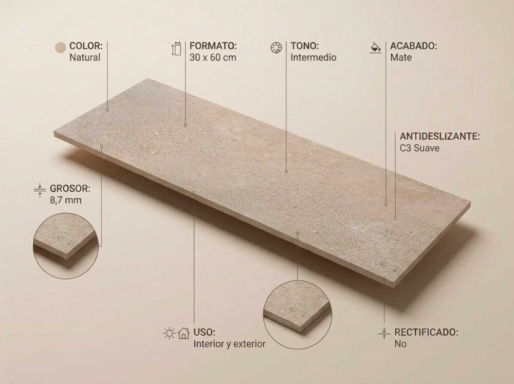 Porcelánico Triunfo Natural 30×60 cm MT Inout