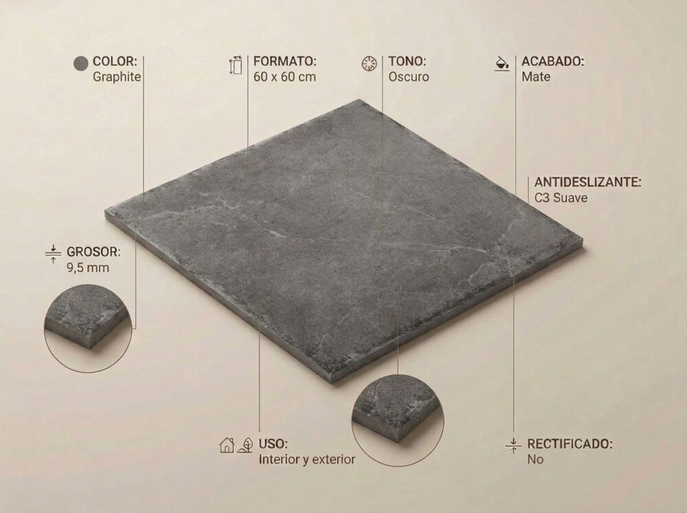 Porcelánico Pulse Antique Graphite 60×60 cm MT Inout