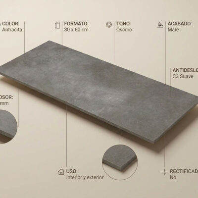 Baldosa porcelánica gris antracita de