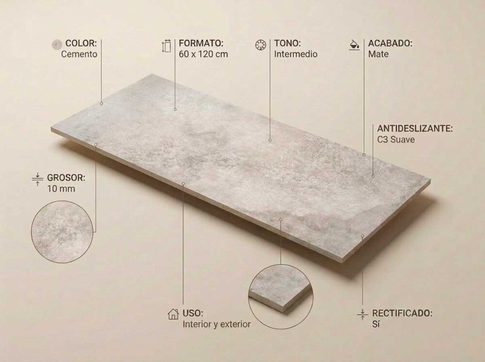 Porcelánico Amstel Cemento 60×120 cm MT Rect Inout