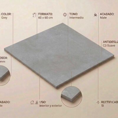 Un azulejo porcelánico gris de 60x60