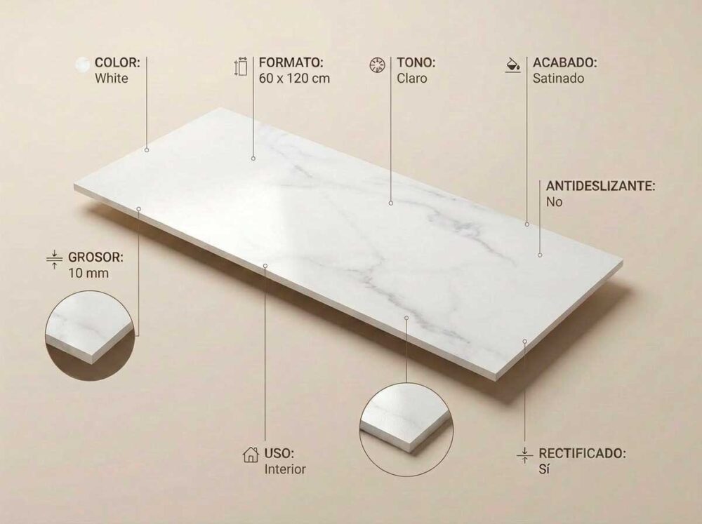 Porcelánico Purity White 60×120 cm SAT Rect