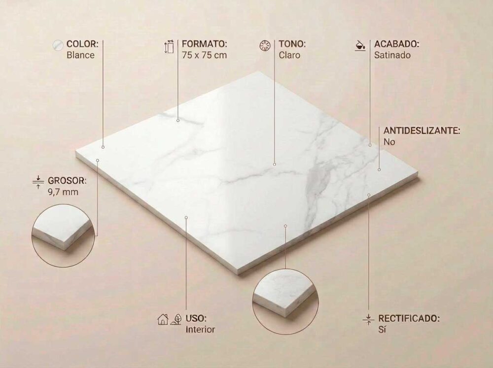 Porcelánico Purity White 75×75 cm SAT Rect