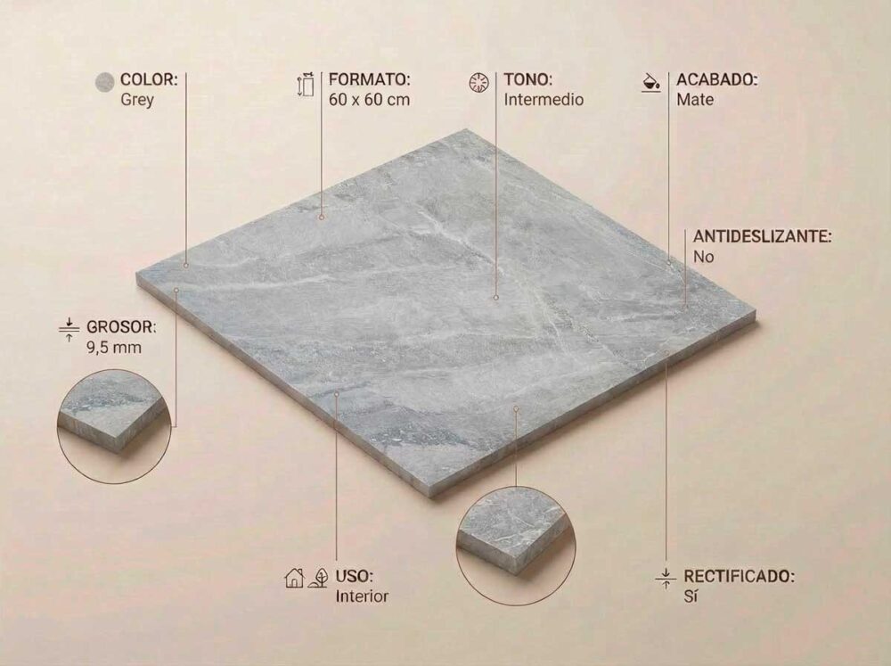 Porcelánico Sublime Grey 60×60 cm MT Rect