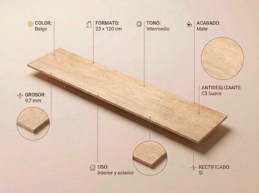 Porcelánico Tacora Beige 23×120 cm MT Rect Inout