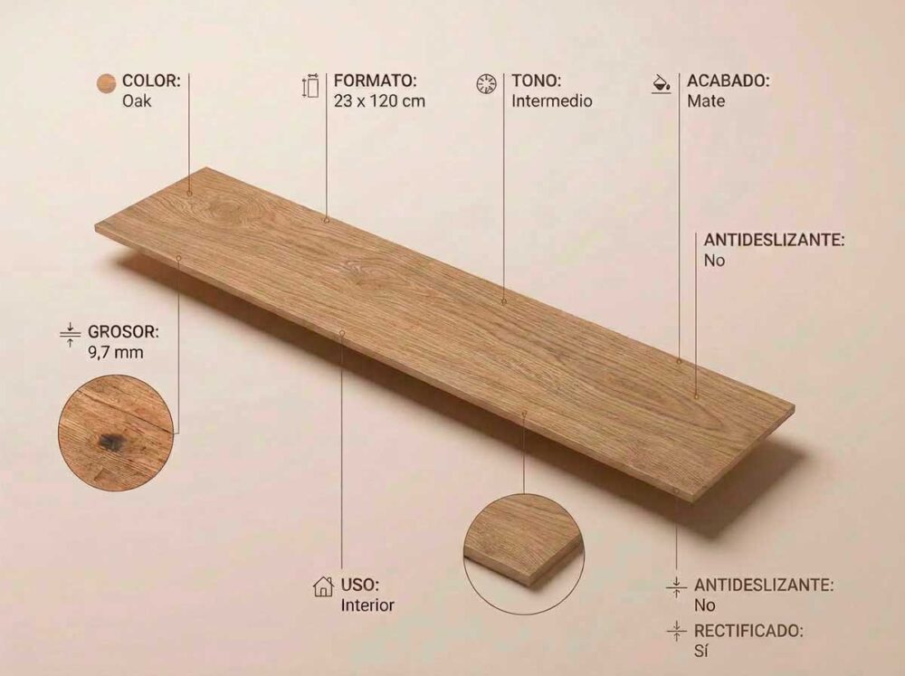 Porcelánico Tiare Oak 23×120 cm MT Rect