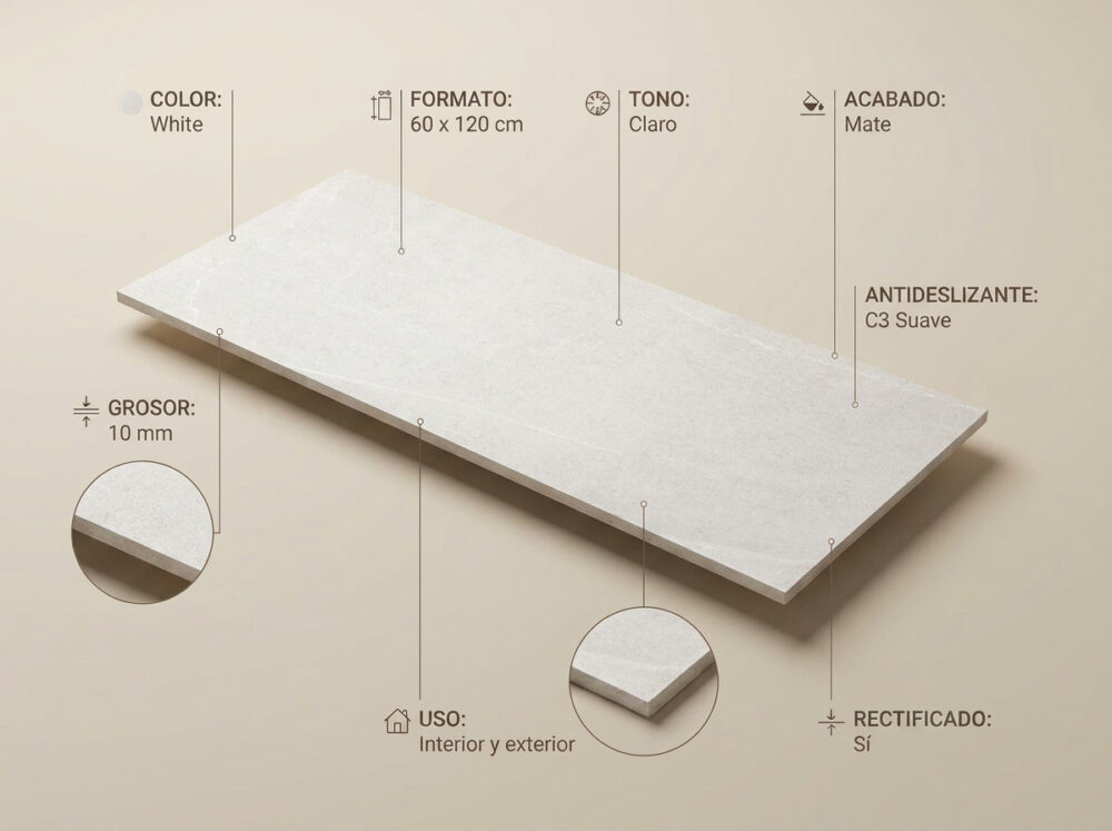Porcelánico Bellevue White 60×120 cm MT Rect Inout