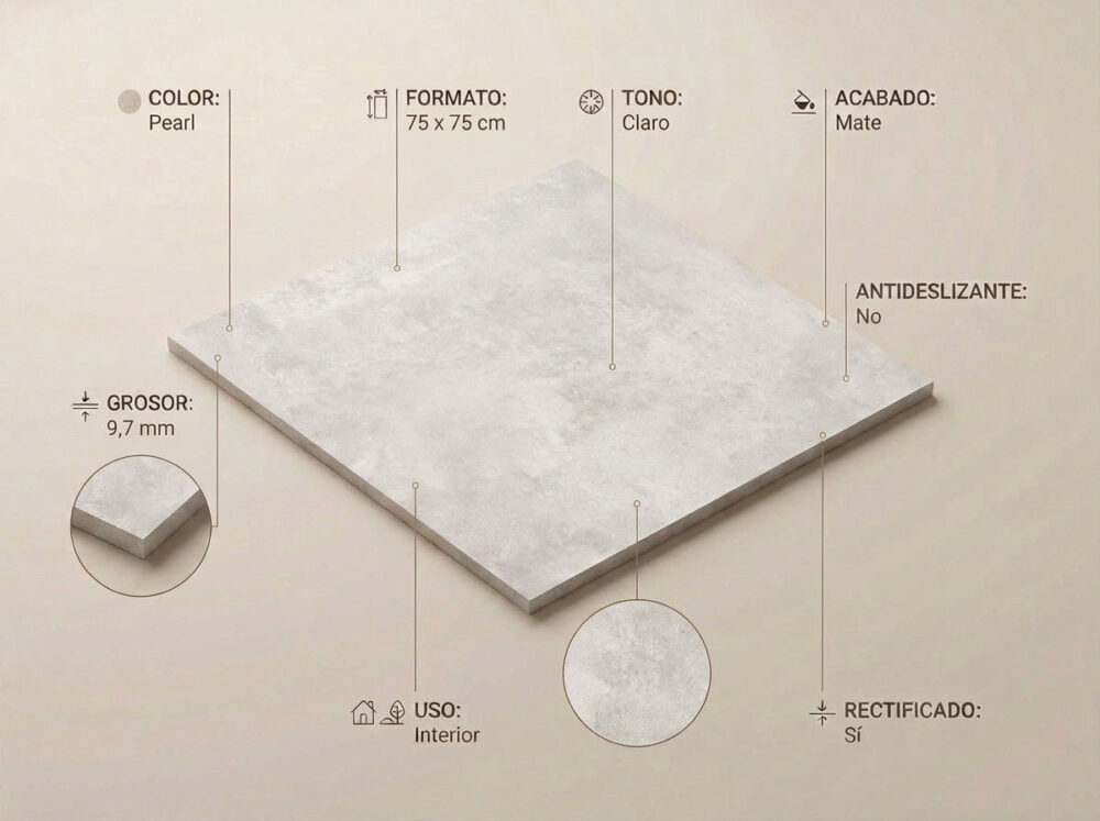 Porcelánico Elementi Pearl 75×75 cm MT Rect