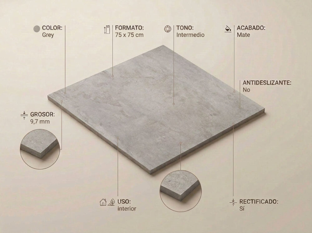 Porcelánico Elementi Grey 75×75 cm MT Rect