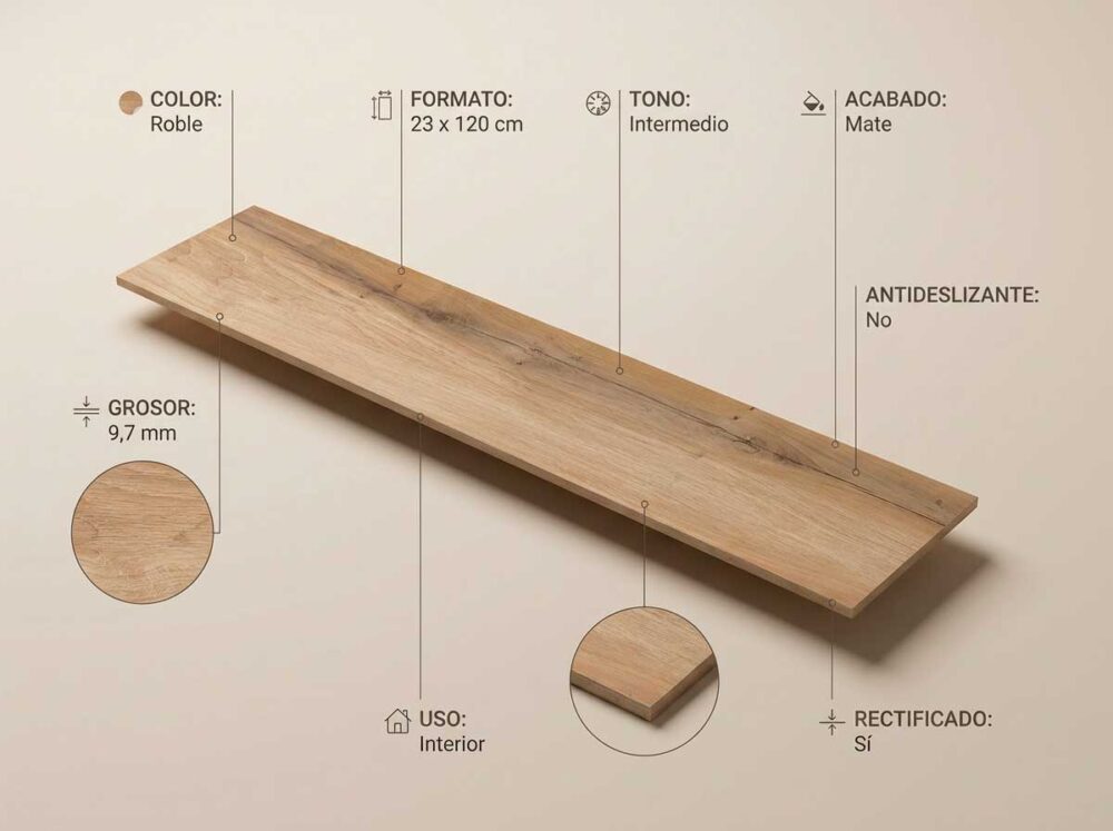 Porcelánico Blaze Roble 23×120 cm MT Rect