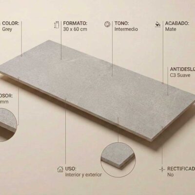 Baldosa porcelanica 30x60 gris mate