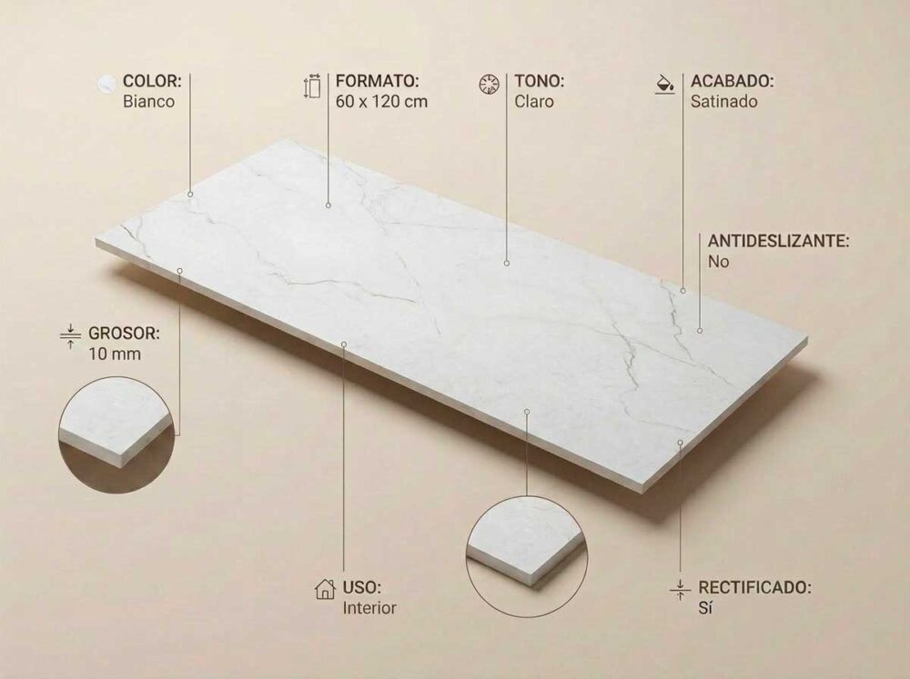 Porcelánico Caryn Bianco 60×120 cm SAT Rect