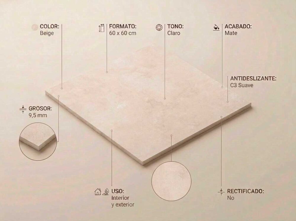 Porcelánico Elementi Beige 60×60 cm MT Inout