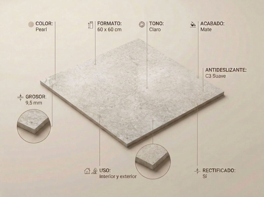 Porcelánico Rockstone Pearl 60×60 cm MT Rect Inout