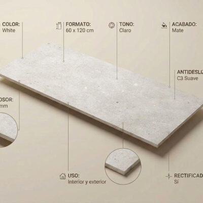Azulejo porcelánico Glamstone White de 60x