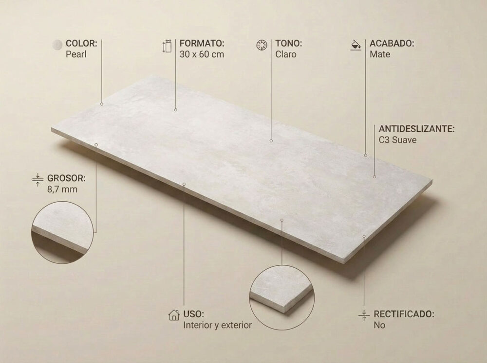 Porcelánico Elementi Pearl 30×60 cm MT Inout