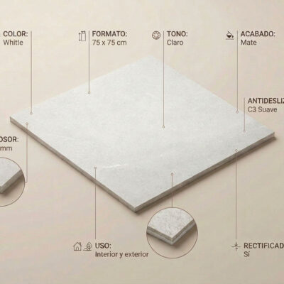 Baldosa de suelo porcelánico Bellevue White 75x7