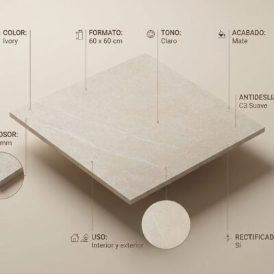 Baldosa porcelánica Bellevue Ivory 60x6