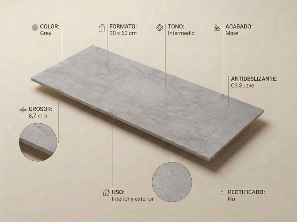 Porcelánico Elementi Grey 30×60 cm MT Inout