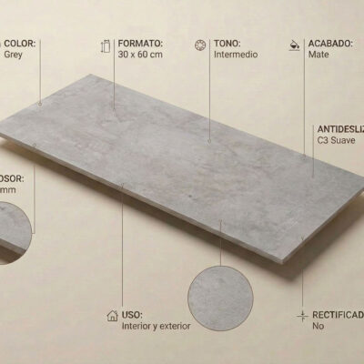 Un suelo porcelánico gris de 30x6